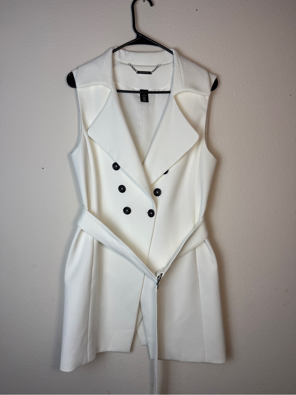 White House Black Market Belted Trench Vest Blazer Jacket Double Breasted Size 6